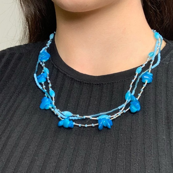 Vintage Blue Beaded Multi Strand Necklace - Picture 3 of 9